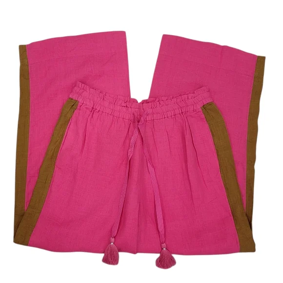 NWT J.Crew Linen Drawstring Wide Leg Pants Pink Brown Tux Stripe Women’s XS - Picture 4 of 14